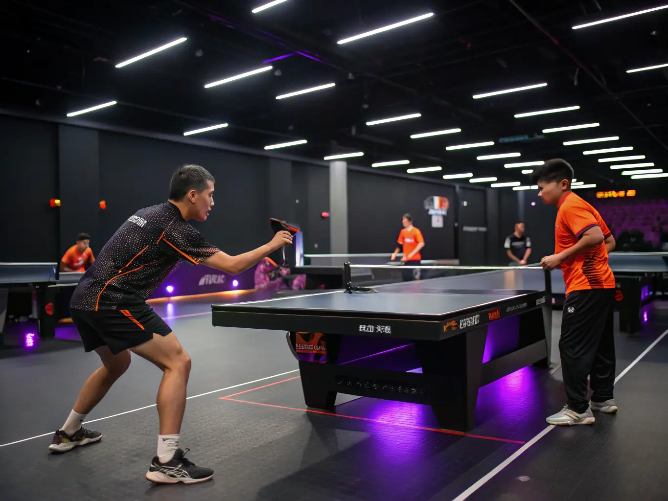 A vibrant image showing diverse community members participating in a table tennis training session at LSVTT, with a coach providing guidance.